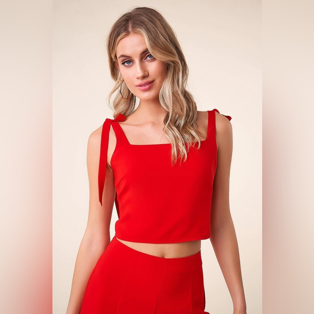 SUGARLIPS Red Shoulder Tie Crop